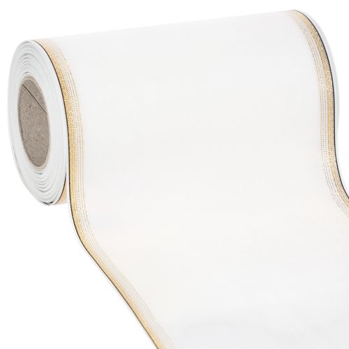 Floristik24 Nastro a ghirlanda in moiré bianco con bordo di perle dorate, 175 mm - Elegante nastro per decorazioni e composizioni floreali.