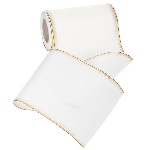 Prodotto Nastro a ghirlanda in moiré bianco con bordo di perle dorate, 175 mm - Elegante nastro per decorazioni e composizioni floreali.