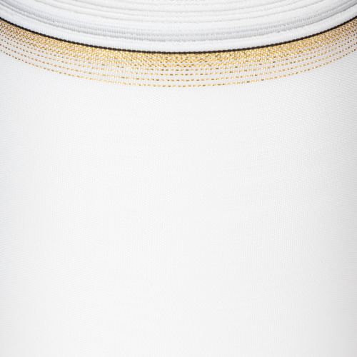 Prodotto Nastro a ghirlanda in moiré bianco con bordo di perle dorate, 175 mm - Elegante nastro per decorazioni e composizioni floreali.
