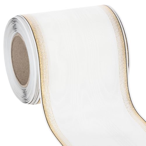 Floristik24 Nastro bianco moiré con bordo in perle e rilegatura in taffetà, nastro decorativo, nastro da lutto, larghezza 100 mm, lunghezza 25 m