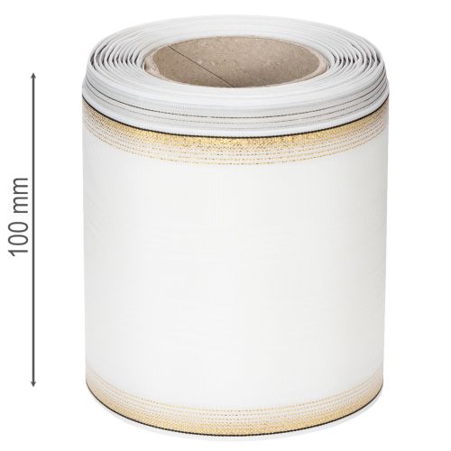 Prodotto Nastro bianco moiré con bordo in perle e rilegatura in taffetà, nastro decorativo, nastro da lutto, larghezza 100 mm, lunghezza 25 m