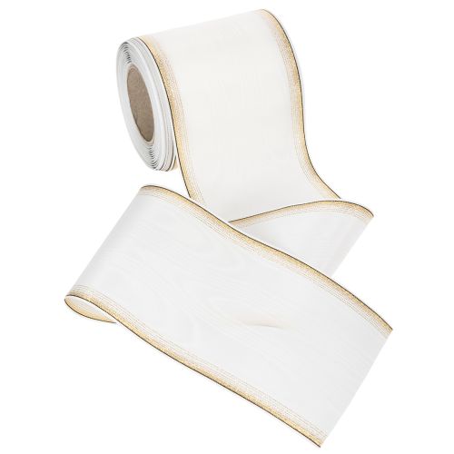 Prodotto Nastro bianco moiré con bordo in perle e rilegatura in taffetà, nastro decorativo, nastro da lutto, larghezza 100 mm, lunghezza 25 m