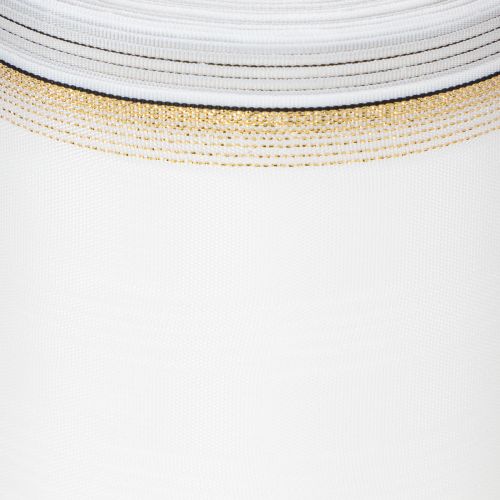 Prodotto Nastro bianco moiré con bordo in perle e rilegatura in taffetà, nastro decorativo, nastro da lutto, larghezza 100 mm, lunghezza 25 m