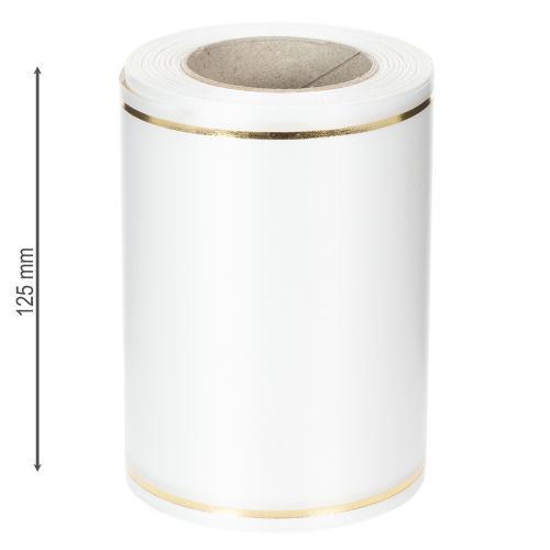 Prodotto Nastro bianco per ghirlanda con bordo dorato per stampa digitale, nastro di raso, impermeabile, 25 m x 125 mm
