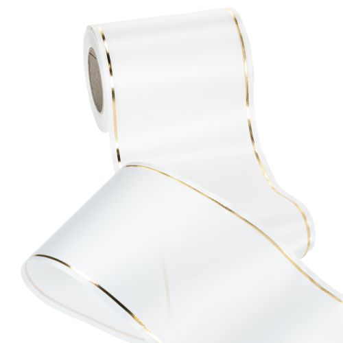 Prodotto Nastro bianco per ghirlanda con bordo dorato per stampa digitale, nastro di raso, impermeabile, 25 m x 125 mm
