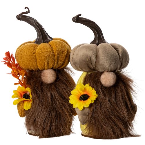 Statuetta autunnale: gnomo con zucca, girasole e barba, 16 cm, 2 pezzi.