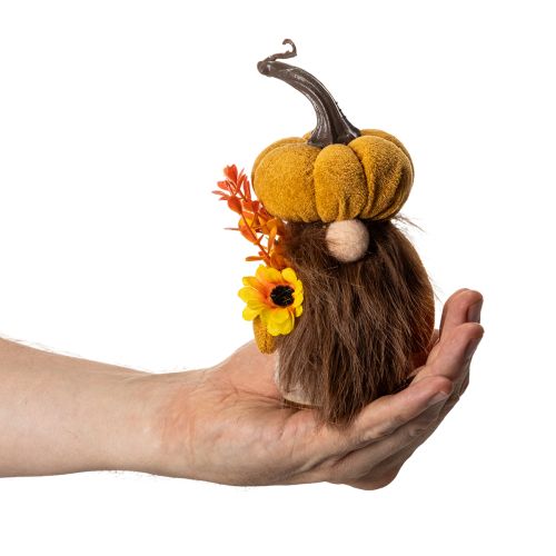 Statuetta autunnale: gnomo con zucca, girasole e barba, 16 cm, 2 pezzi. | Floristik24.it