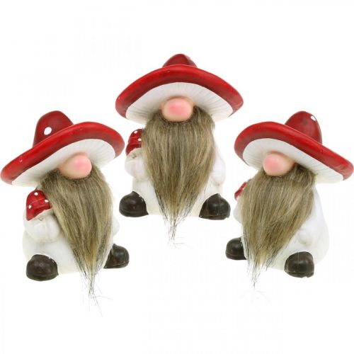 Deco elfo in ceramica cappello a fungo decorazione da tavola rosso, bianco H10.5cm 3 pezzi