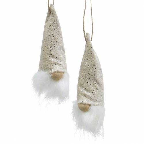 Gnomo con cappello a punta da appendere crema 17cm L25cm 4 pezzi