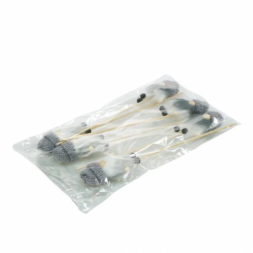 Floristik24 Gnomo a spina di fiori con cappello di lana grigio 8,5 cm L29 cm 6 pezzi