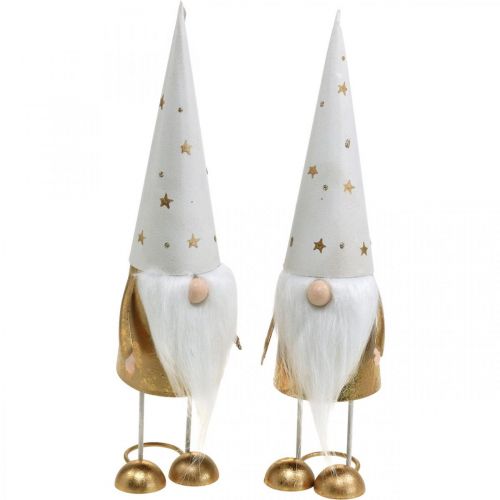 Floristik24 Gnomo decorazione figura Natale bianco, oro 6,5 cm H28 cm 2 pezzi