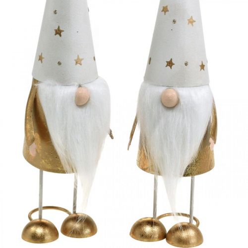 Floristik24 Gnomo decorazione figura Natale bianco, oro 6,5 cm H28 cm 2 pezzi