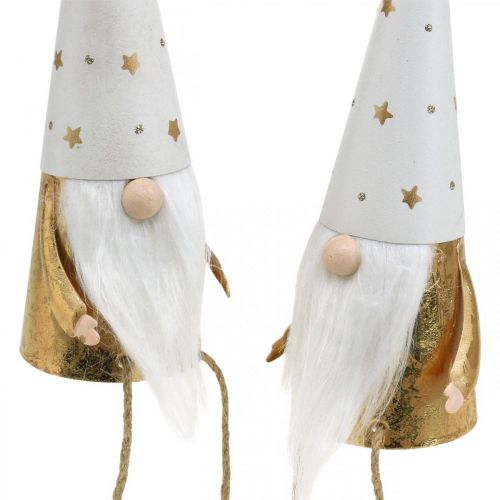Prodotto Gnomo figura decorativa natalizia bianco, oro Ø6,5 cm H22 cm 2 pz