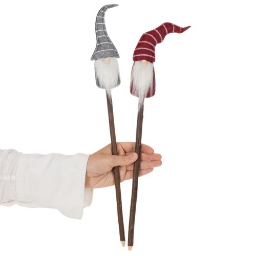 Gnomo decorativo con cappello a righe su bastoncino di legno, 46 cm, 6 pezzi | Floristik24.it