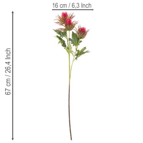 Ramo artificiale di cardo rosso per decorazione, 67 cm, 3 pezzi | Floristik24.it