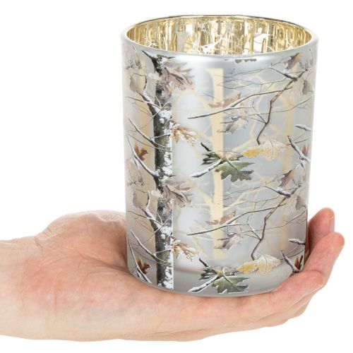Lanterna in vetro con decorazione a ramo, interno dorato, 12 cm | Floristik24.it