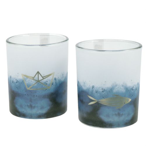 Floristik24 Luci del vento blu-bianche con barca e pesce Ø6cm