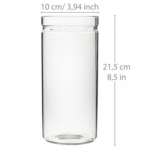 Vaso per fiori, cilindro in vetro, vaso in vetro rotondo Ø10cm H21,5cm