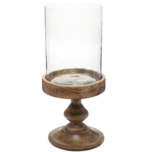 Lanterna in vetro su base in legno vetro decorativo aspetto antico Ø22cm H45cm