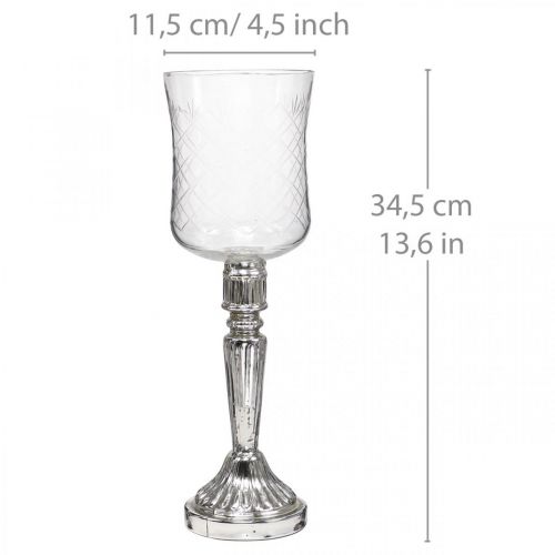 Floristik24 Lanterna vetro candela vetro aspetto antico trasparente, argento Ø11.5cm H34.5cm