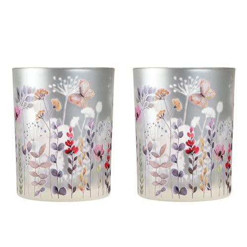 Prodotto Lanterna in vetro papavero prato color argento H12,5 cm 2 pz