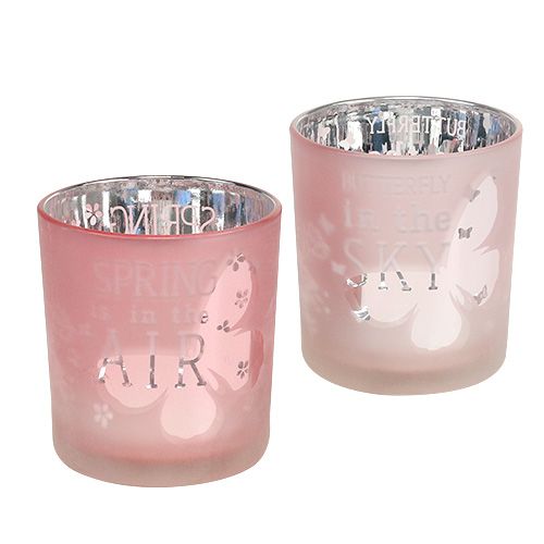 Floristik24 Rosa chiaro vetro vento Ø7,5 cm H8 cm 4 pezzi