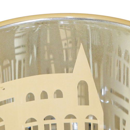 Prodotto Lanterna in vetro argento oro silhouette città H12,5 cm 4 pz