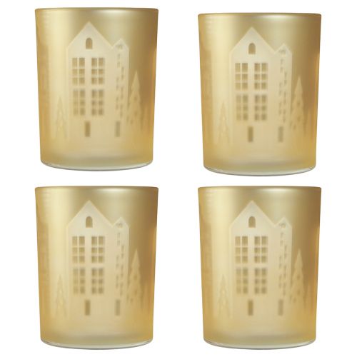 Prodotto Lanterna in vetro argento oro silhouette città H12,5 cm 4 pz