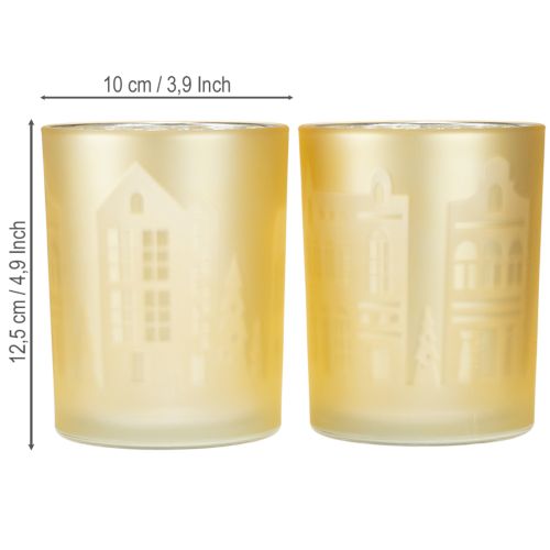 Prodotto Lanterna in vetro argento oro silhouette città H12,5cm 4 pezzi