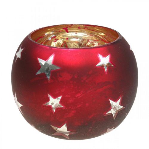 Floristik24 Lanterna in vetro tealight in vetro con stelle rosse Ø12cm H9cm