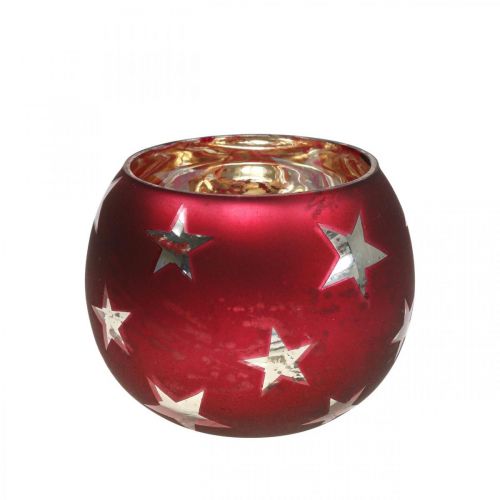 Floristik24 Lanterna in vetro tealight in vetro con stelle rosse Ø9cm H7cm