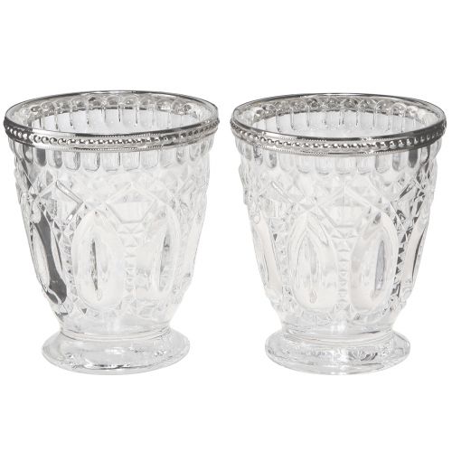 Floristik24 Lanterna in vetro con bordo in metallo trasparente Ø9cm H10,5cm 6 pz