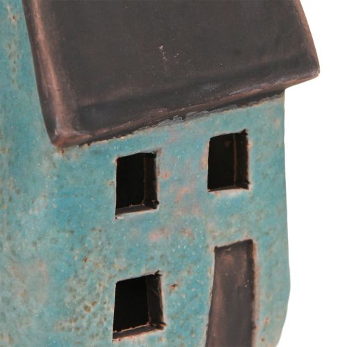 Floristik24 Lanterna casa in ceramica blu marrone H15,5/17,5 cm 2 pz