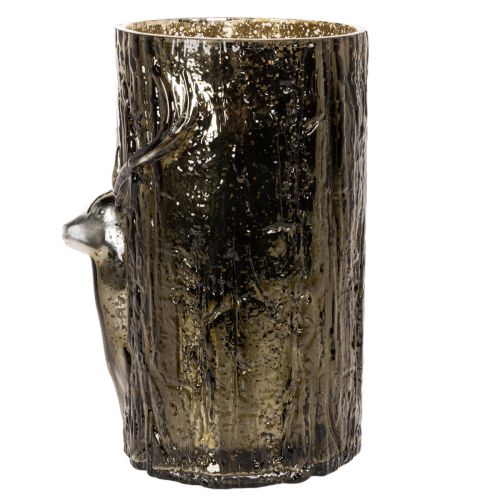 Portacandele in vetro con decorazioni a rilievo raffiguranti testa di cervo e albero, decorazione invernale, 26 cm | Floristik24.it