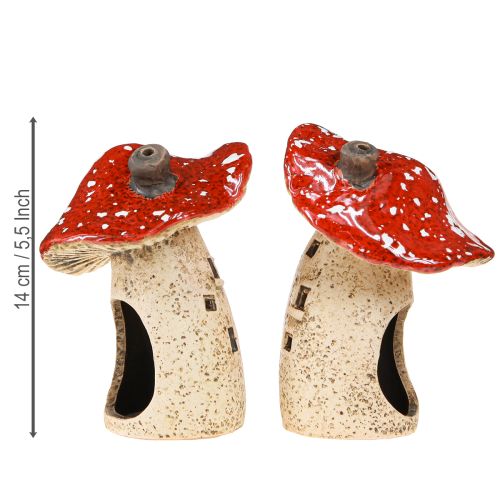 Prodotto Lanterna in ceramica a forma di fungo, decorazione autunnale H12,5/14 cm, 2 pezzi