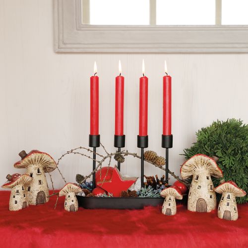 Lanterna in ceramica a forma di fungo, decorazione autunnale H12,5/14 cm, 2 pezzi