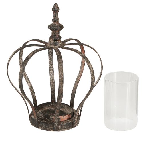 Prodotto Lanterna Corona Marrone Ruggine Con Candela In Vetro Ø14cm H18cm