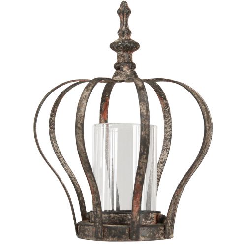 Prodotto Lanterna Corona Marrone Ruggine Con Candela In Vetro Ø14cm H18cm