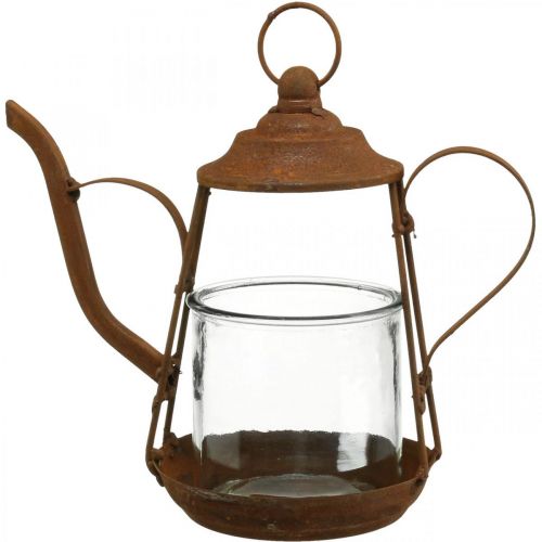Floristik24 Lanterna metallo teiera in vetro decoro patinato Ø15cm H26cm
