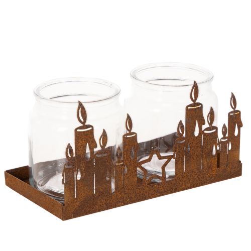 Lanterna in metallo con inserto in vetro, finitura in metallo arrugginito, portacandele decorativo, 21,5 cm acquistare | Floristik24.it