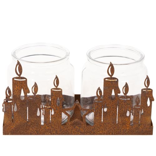 Lanterna in metallo con inserto in vetro, finitura in metallo arrugginito, portacandele decorativo, 21,5 cm | Floristik24.it