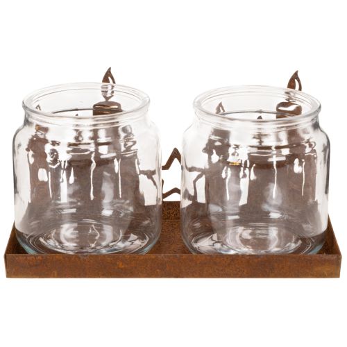 Lanterna in metallo con inserto in vetro, finitura in metallo arrugginito, portacandele decorativo, 21,5 cm | Floristik24.it