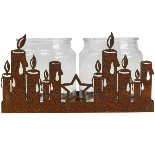 Prodotto Lanterna metallo vetro inserto patina candele decorative 21,5 cm