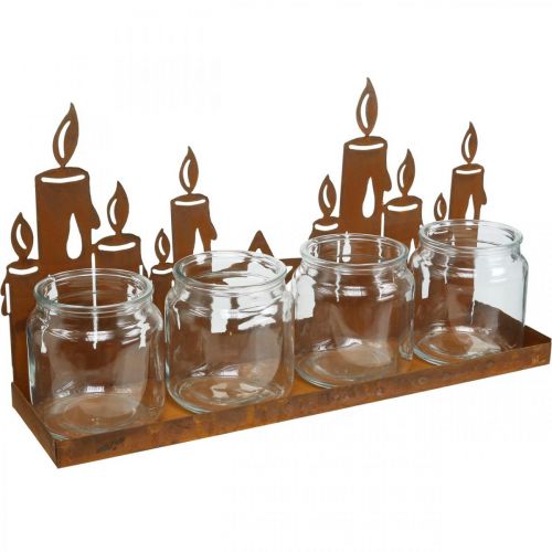 Lanterna in metallo con inserto in vetro patina candele decorative L41cm