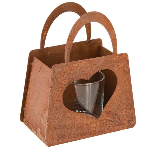 Lanterna in metallo ruggine con inserto in vetro H15cm 2 pezzi