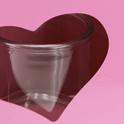Prodotto Lanterna in metallo con inserto in vetro a forma di cuore rosa H26cm