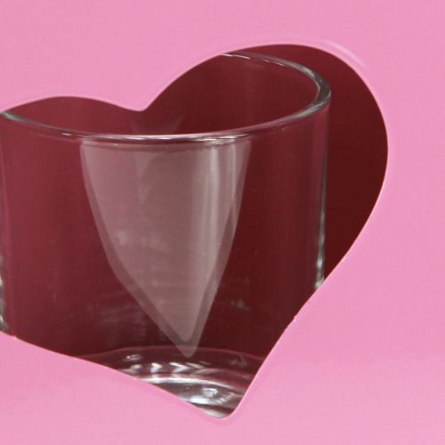 Prodotto Lanterna in metallo con inserto in vetro sacchetto rosa H18cm 2pz