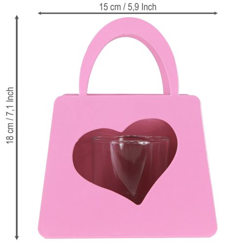 Prodotto Lanterna in metallo con inserto in vetro sacchetto rosa H18cm 2pz