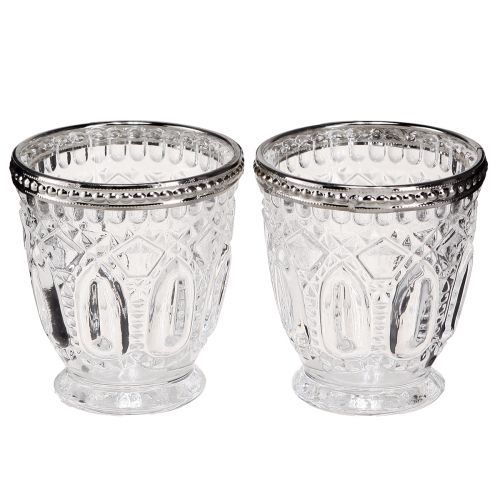 Floristik24 Vento in vetro retrò con bordo in metallo trasparente Ø7cm H8cm 6 pz