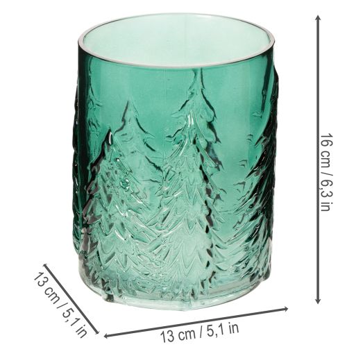 Portacandele in vetro con abeti in rilievo, decorazione natalizia, 16 cm | Floristik24.it